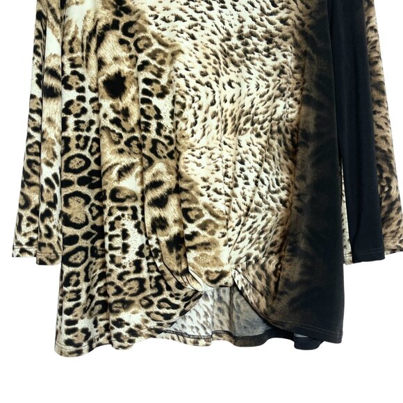 Clara Sunwoo Mixed Animal Print Top Size L Black Knotted Stretch Knit Blouse - Picture 4 of 11
